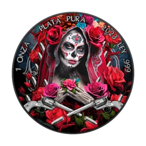 Santa Muerte Libertad 2023 Silver Coin 1 oz Mexico Colored Black Ruthenium