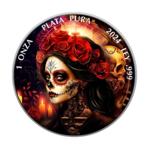 Dama de la Muerte Steampunk Day of the Dead 2024 Silver Coin 1 oz Mexico Colored