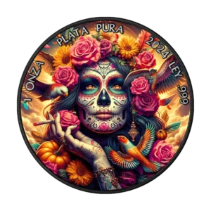 Santa Muerte II 2024 Silver Coin 1 oz Mexico Colored Black Ruthenium