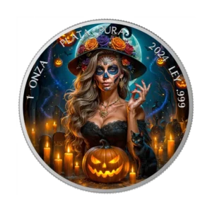 The Witch Día de los Muertos 2024 Silver Coin 1 oz Mexico Colored