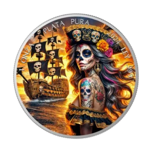 Pirate Día de los Muertos 2024 Silver Coin 1oz Mexico Colored