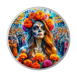 Flowers Día de los Muertos 2024 Silver Coin 1 oz  Mexico Colored
