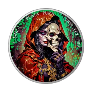 Santa Muerte Día de los Muertos 2024 Silver Coin 1 oz Mexico Colored
