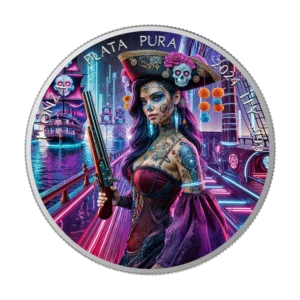 Cyberpunk Pirate Día de los Muertos 2024 Silver Coin 1 oz Mexico Colored
