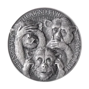 Three Wise Monkeys 2022 Silver Coin 1 oz Ghana Antique