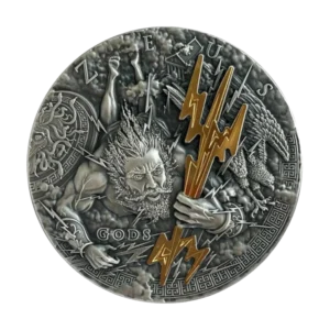 Zeus Gods Series 2021 Silver Coin 2 oz Niue Antique - Selective Gilding